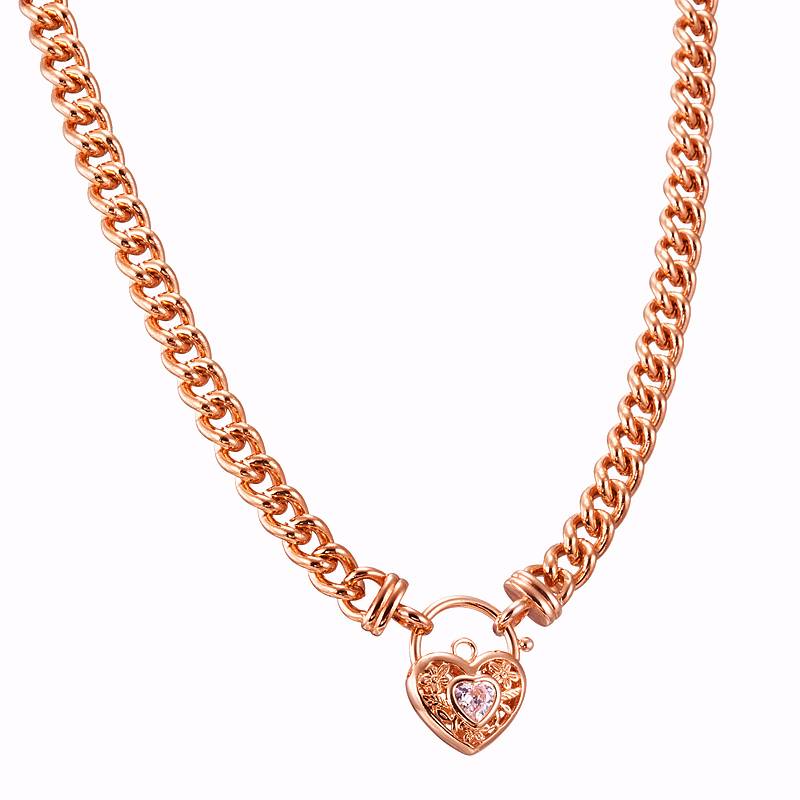 18ct Heavy Rose Gold Plated Euro Chain Necklace with a Filigree Locket Featuring a Simulated Diamond - USA Made-0